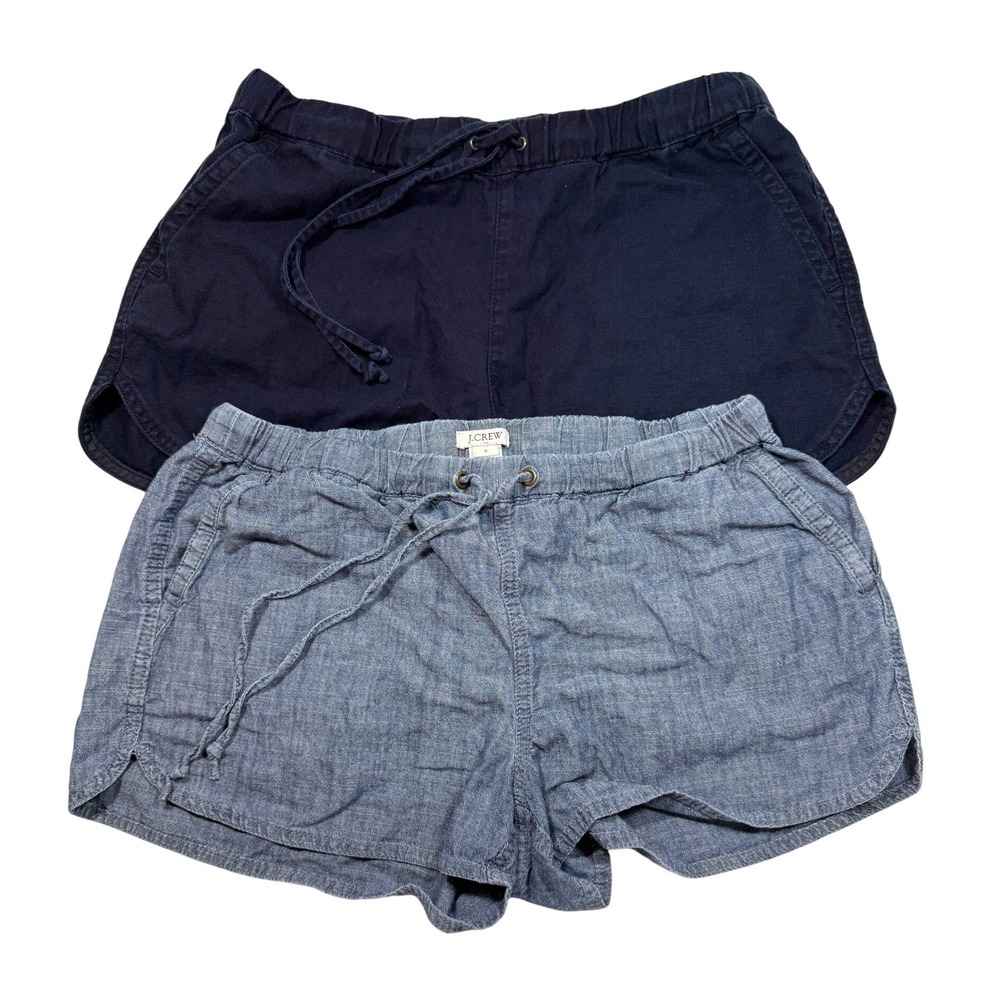 J. Crew Drawstring Cotton/Linen Shorts Sz S Bundle of 2 Navy Blue Chambray Beach